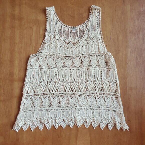 Soho Lady Y2K Crochet Tank Top Plus Size Cream Boho Butterflies Floral Festival - Picture 7 of 11